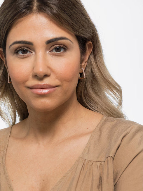 Exquisite Micro Pave 14K Gold Plated Rectangular Cubic Zirconia Hoop Earrings